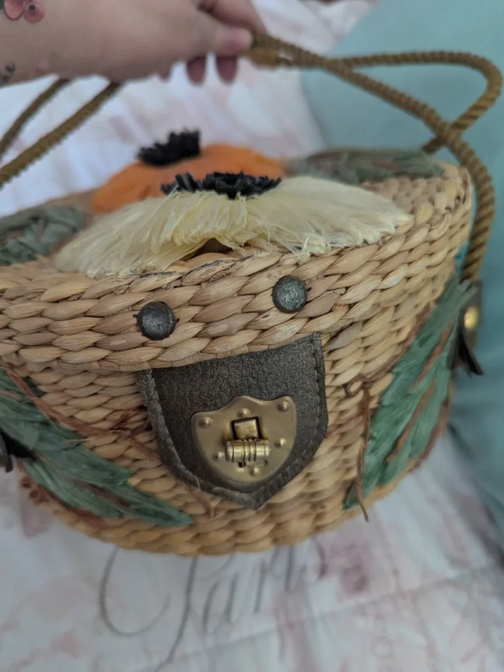 Vintage Floral Wicker And Straw Purse By Ponces Creations Philippines, 50's-60's - Picture 10 of 15